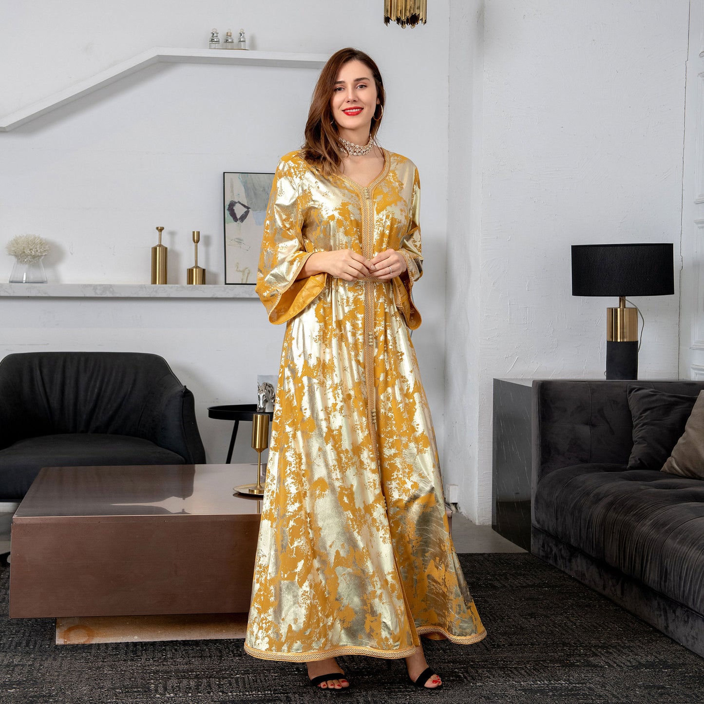 Muslim Gilded Robe Women's Two-piece Set With Belt