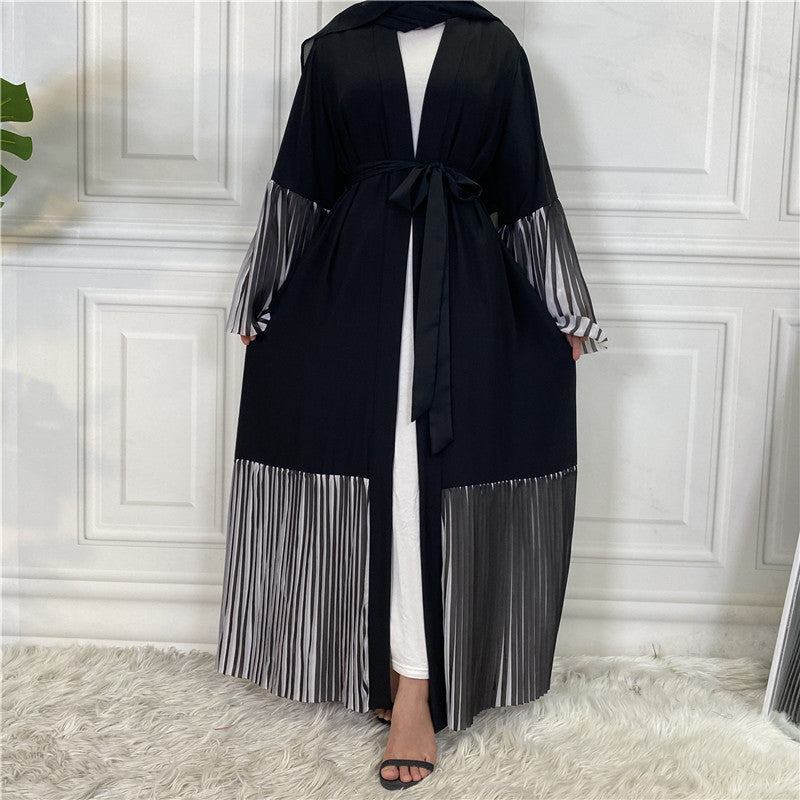 Pleated Hem Robe Women Arabian Long Cardigan