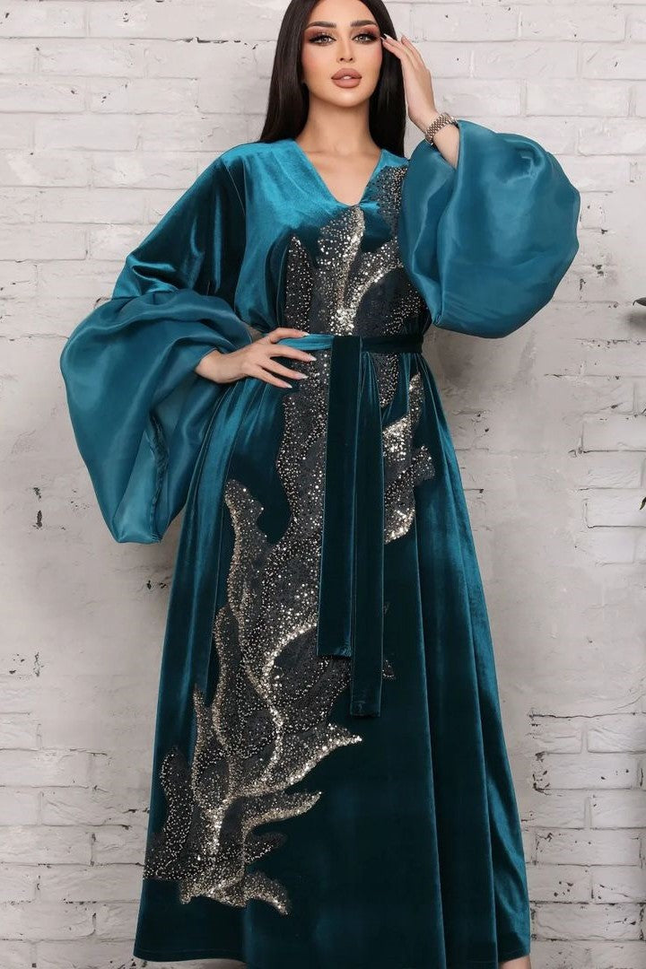 Long Robe Gold Velvet Dress