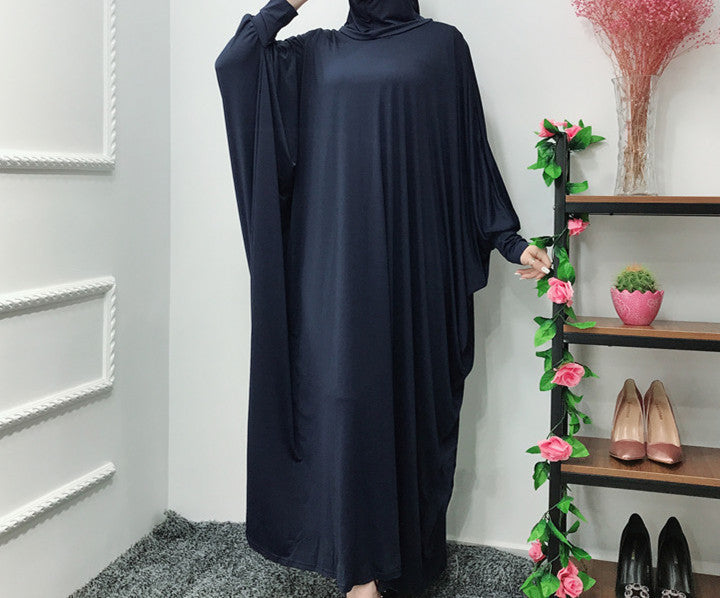 Solid Color Bat Sleeve Hooded Robe Dress