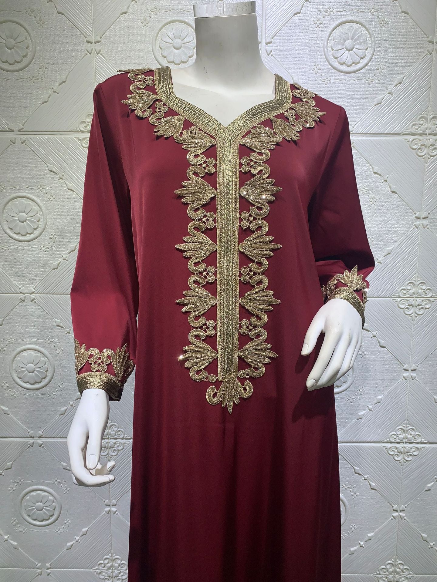 Middle East Dubai Embroidery  Bronzing Lace Jalabiya Dress