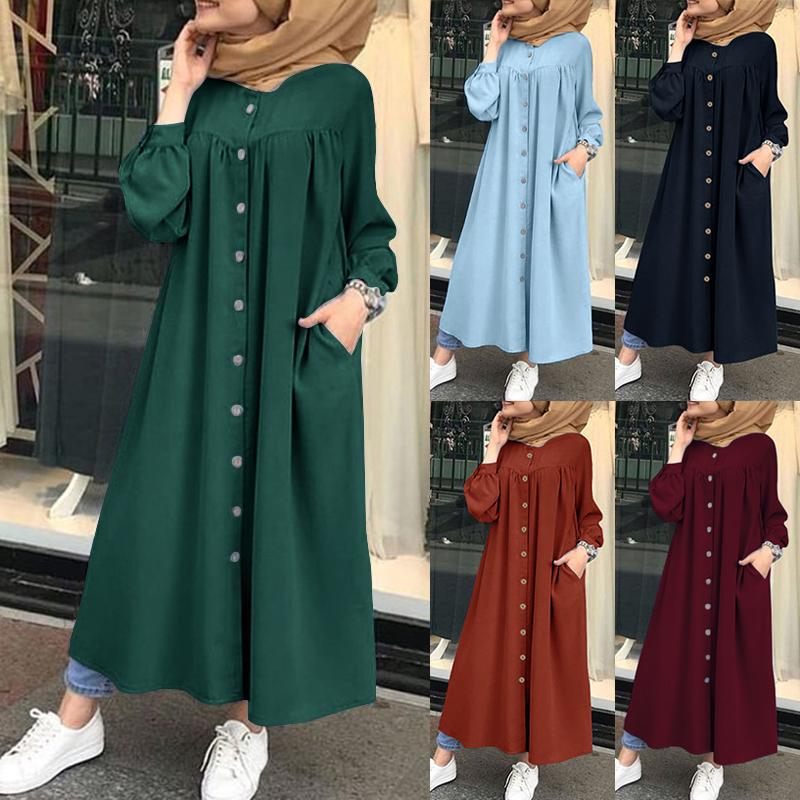 Long sleeve shirt dress casual pocket robe