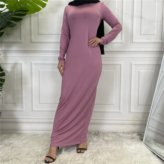 Women's Arabian Solid Color Long Sleeve Dress