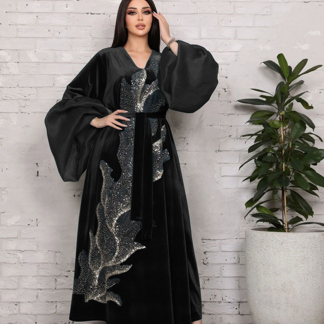 Long Robe Gold Velvet Dress