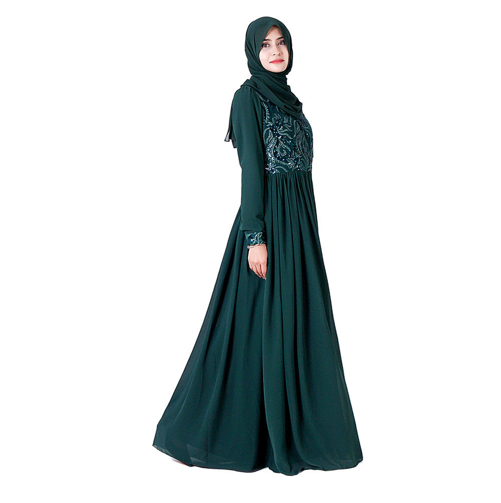 Embroidered Muslim Lace Long Sleeve Dress