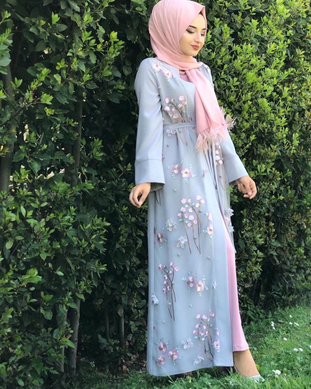 Muslim Print Abaya Kimono Floral Hijab Dress Arabic Dubai Af