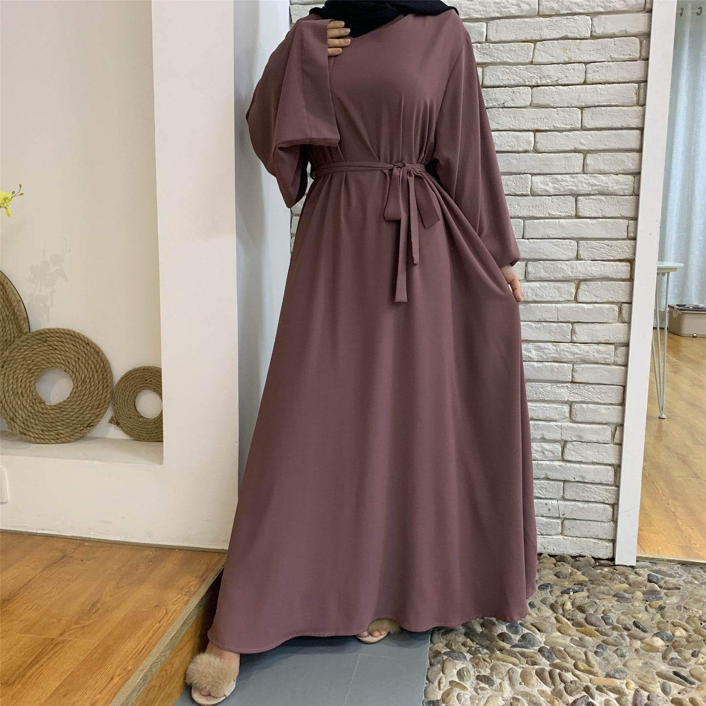 Cross-border Muslim Women's Long Skirt Abaya Dubai Middle East Jalabiya Pure Color Robe