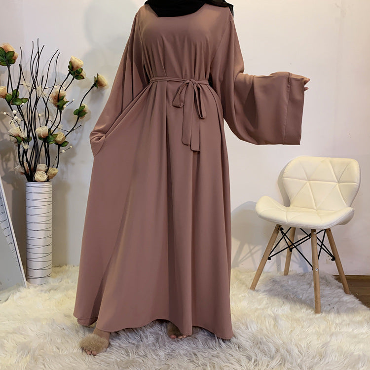 Cross-border Muslim Women's Long Skirt Abaya Dubai Middle East Jalabiya Pure Color Robe