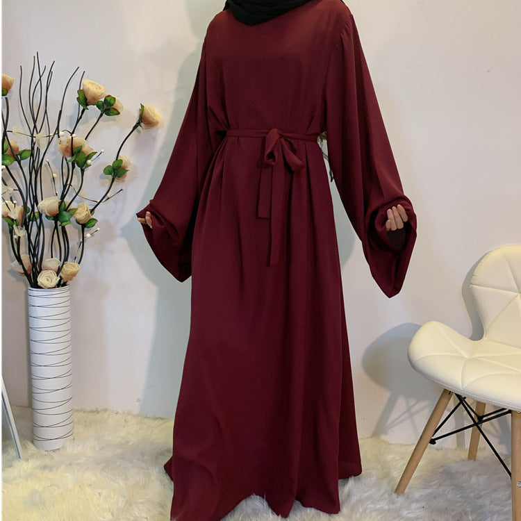 Cross-border Muslim Women's Long Skirt Abaya Dubai Middle East Jalabiya Pure Color Robe