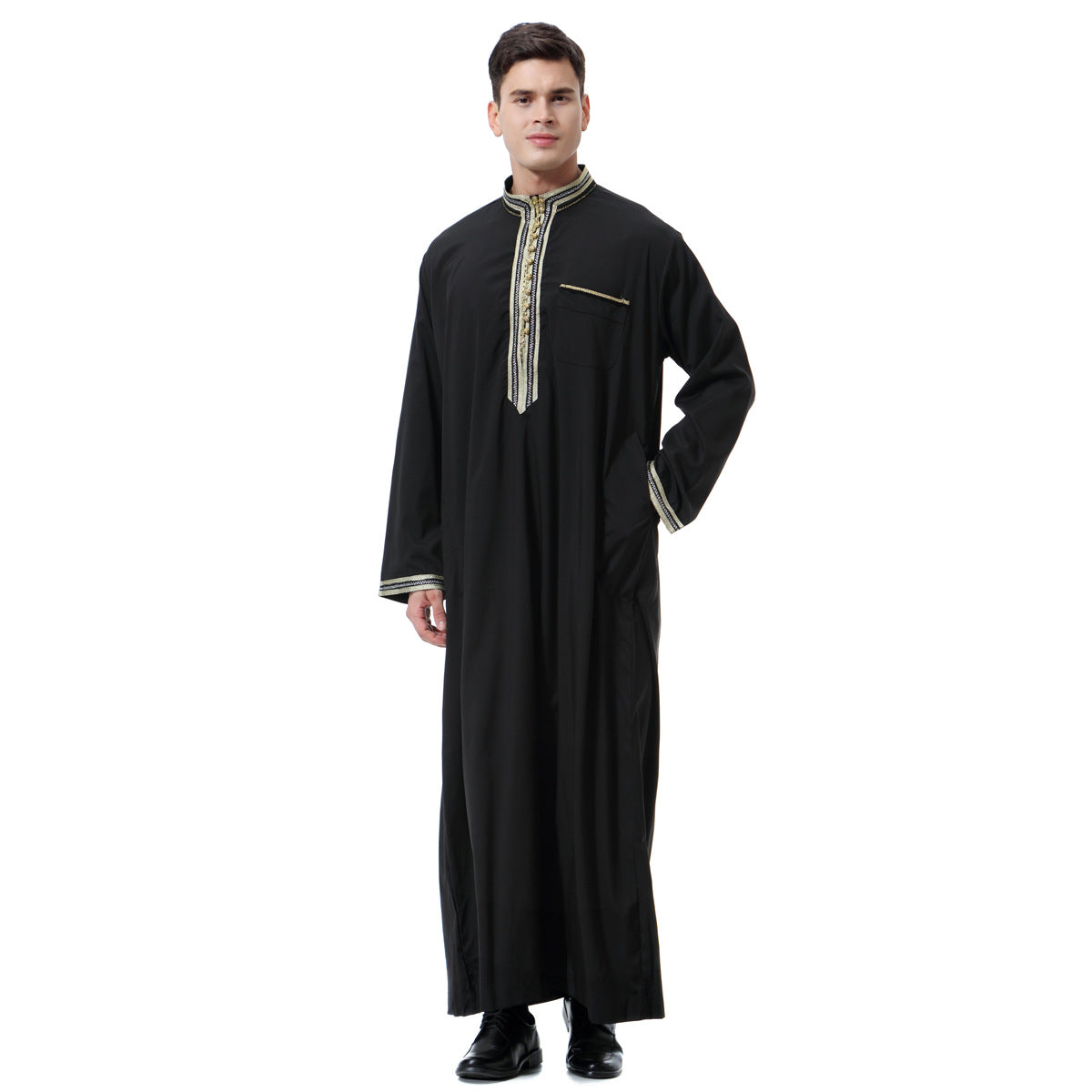 Muslim Arab Middle East Men's Applique Stand Collar Robe /Thobe