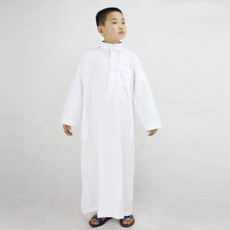 Washed Velvet Embroidered Stand Collar Muslim Small boy Robe/Thobe