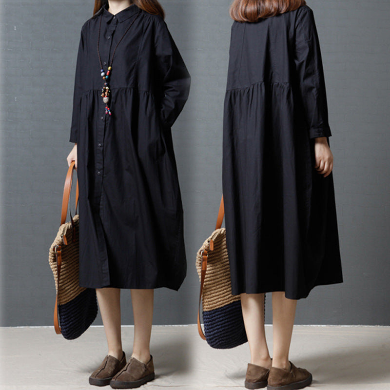 Cotton And Linen Long Dress New Loose Pullover Robe Literary Large Size Ethnic Style Long Skirt