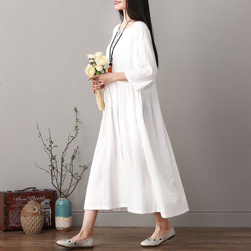 Cotton And Linen Long Dress New Loose Pullover Robe Literary Large Size Ethnic Style Long Skirt