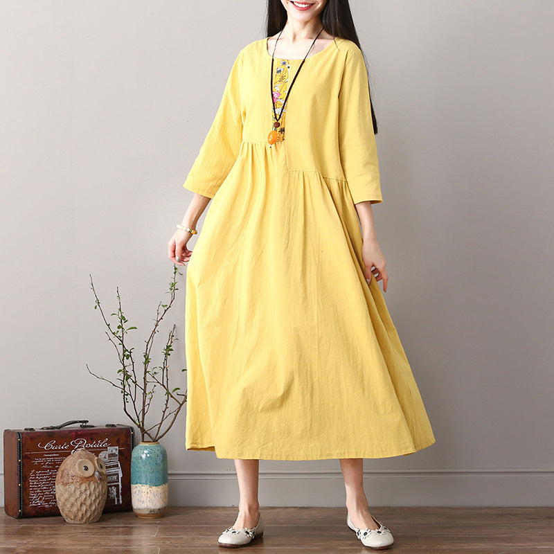 Cotton And Linen Long Dress New Loose Pullover Robe Literary Large Size Ethnic Style Long Skirt