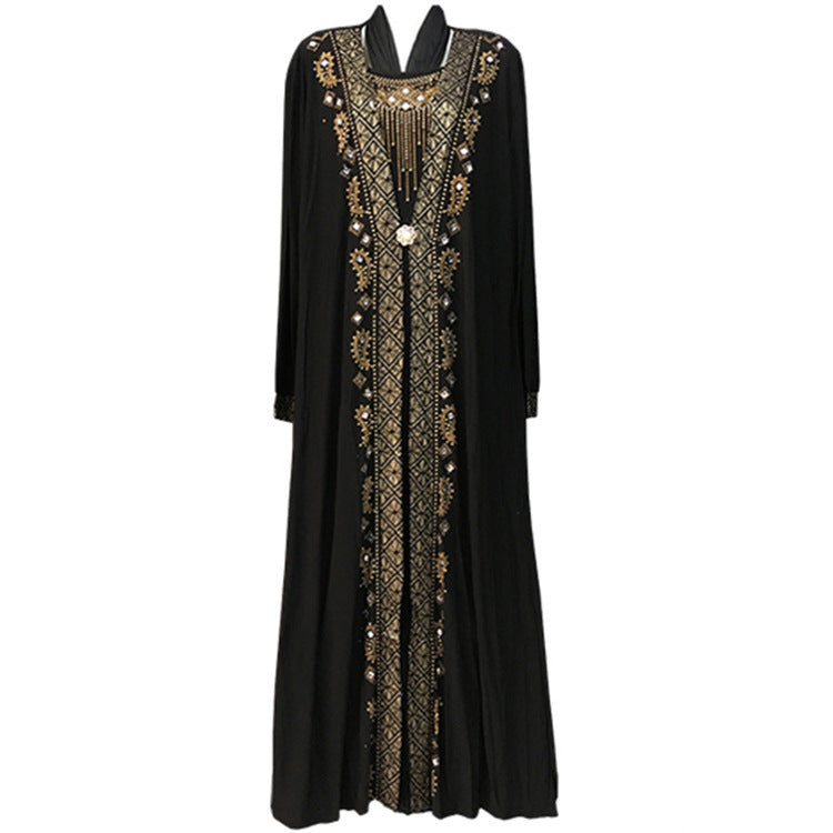 Striped Gold Powder Abaya Dubai Middle East Islamic Ladies Robe Muslim Ladies Dress