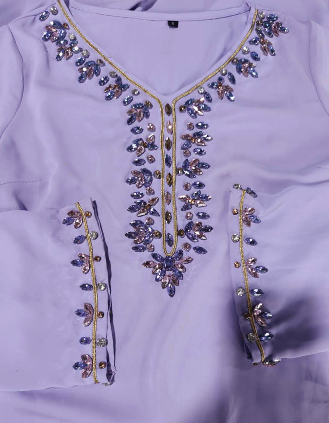 Light Purple Heavy Industry Rhinestone Phnom Penh Robe Middle East Turkey Dress