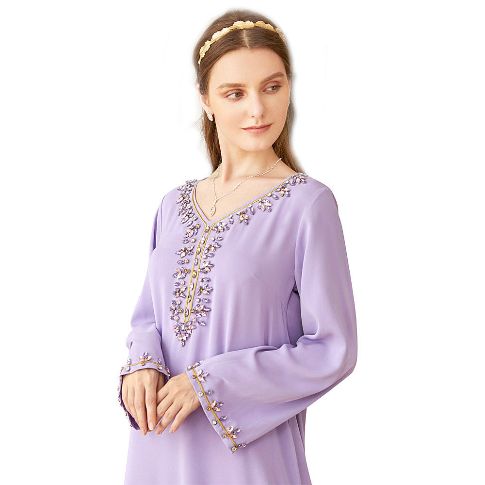 Light Purple Heavy Industry Rhinestone Phnom Penh Robe Middle East Turkey Dress