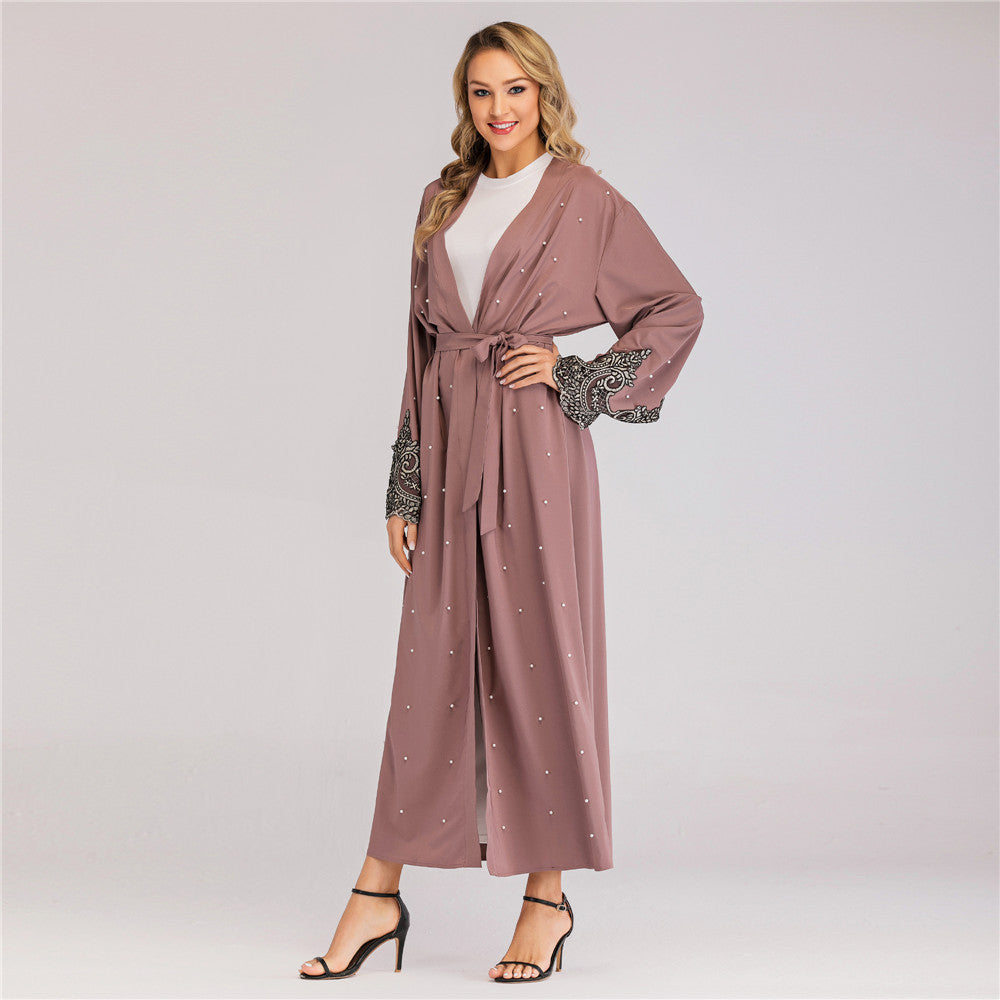 New Style Long-sleeved Embroidered Beaded Robe Women