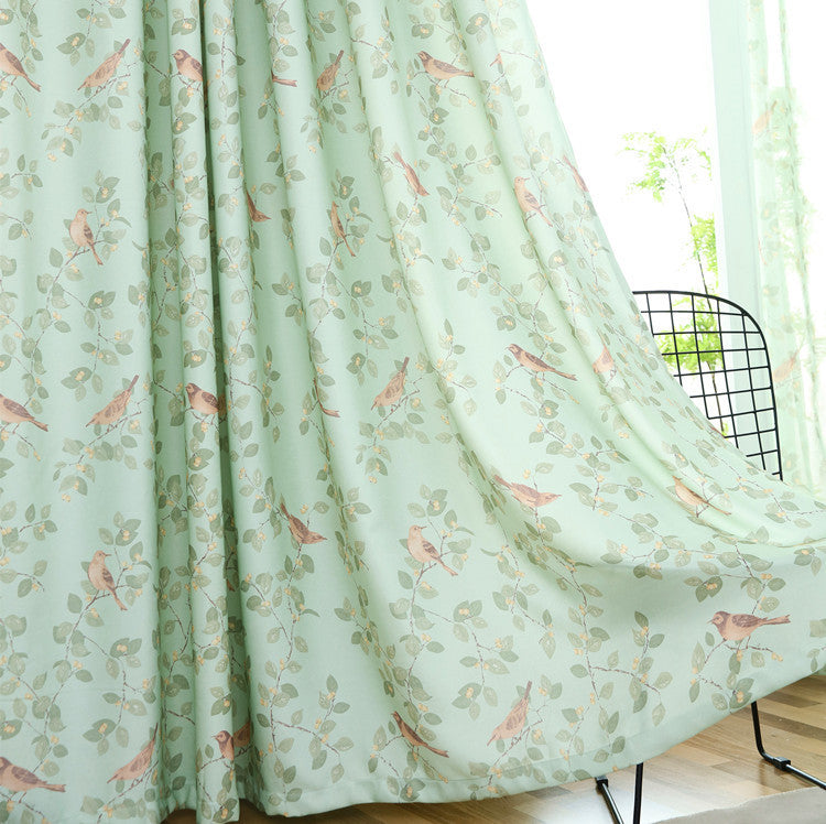 Bird Green Leaf Curtain Korean Bay Window Balcony Mesh Curtains