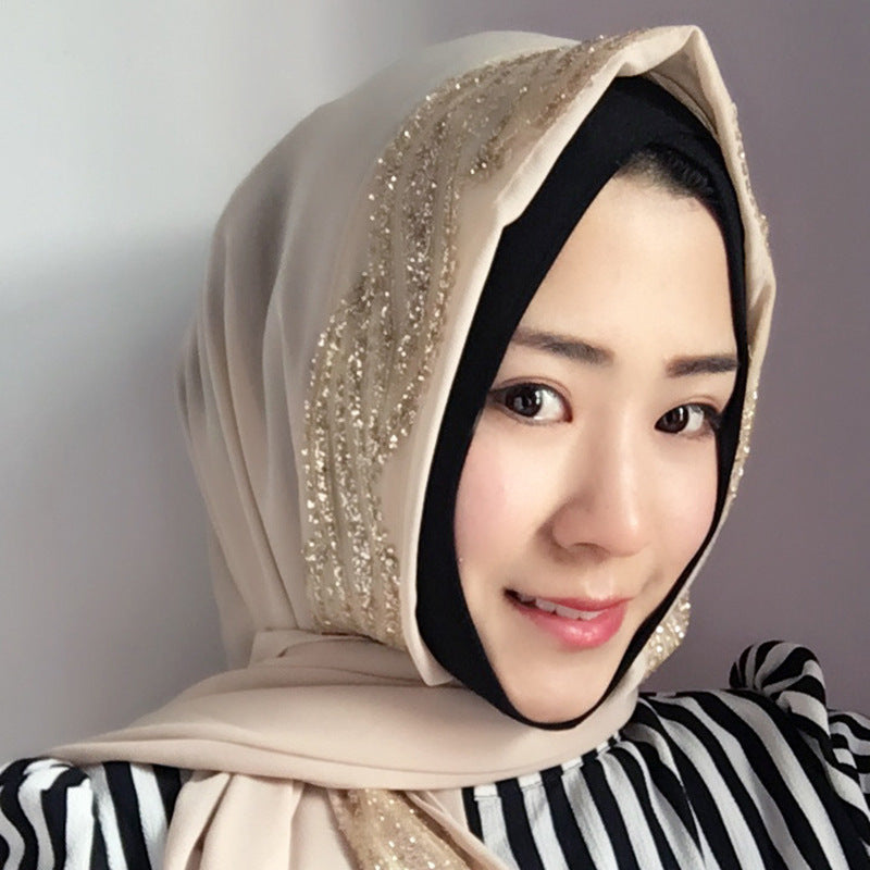 Muslim Chiffon sprinkled gold long scarf