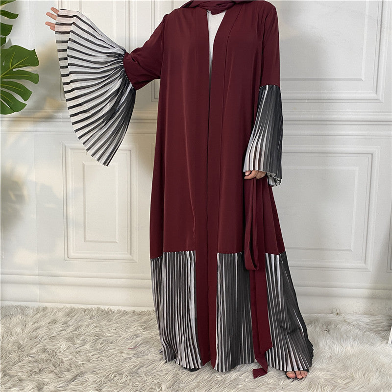 Pleated Hem Robe Women Arabian Long Cardigan