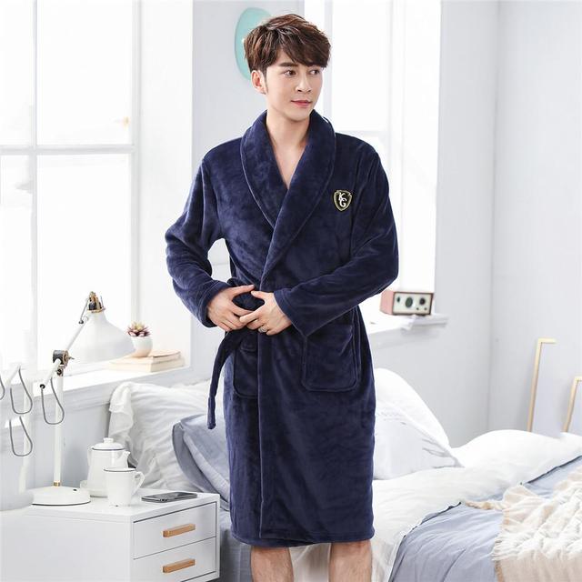 Winter Flannel Lovers Robe Gown Elegant Solid Casual Sleepwe