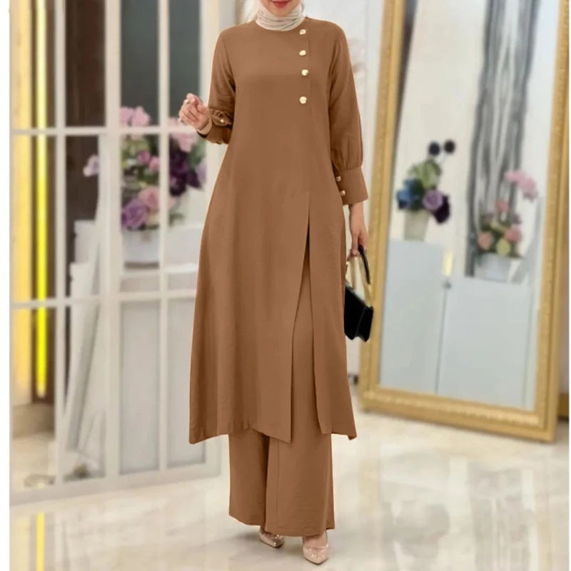 Muslim Women's Wear Two-piece Fashion Elegant Solid Color Side