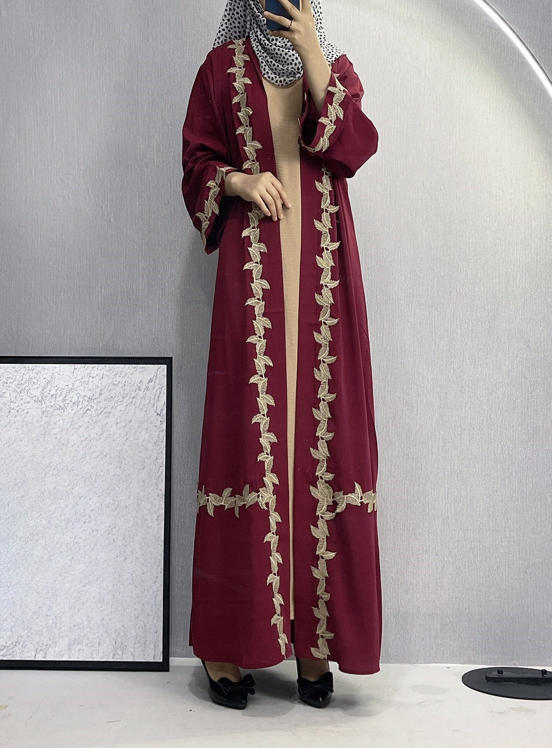 Women's Long Dress Dubai Embroidered Lace Cardigan Robe