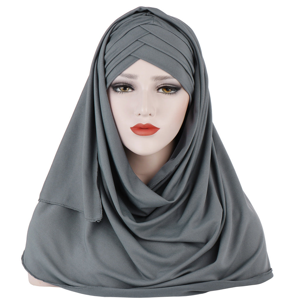 Milk Silk Monochrome Scarf Hat Muslim Ladies Fashion Patch Hijab