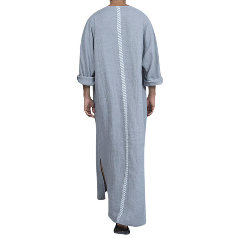 Contrast color stitching long T-shirt robe