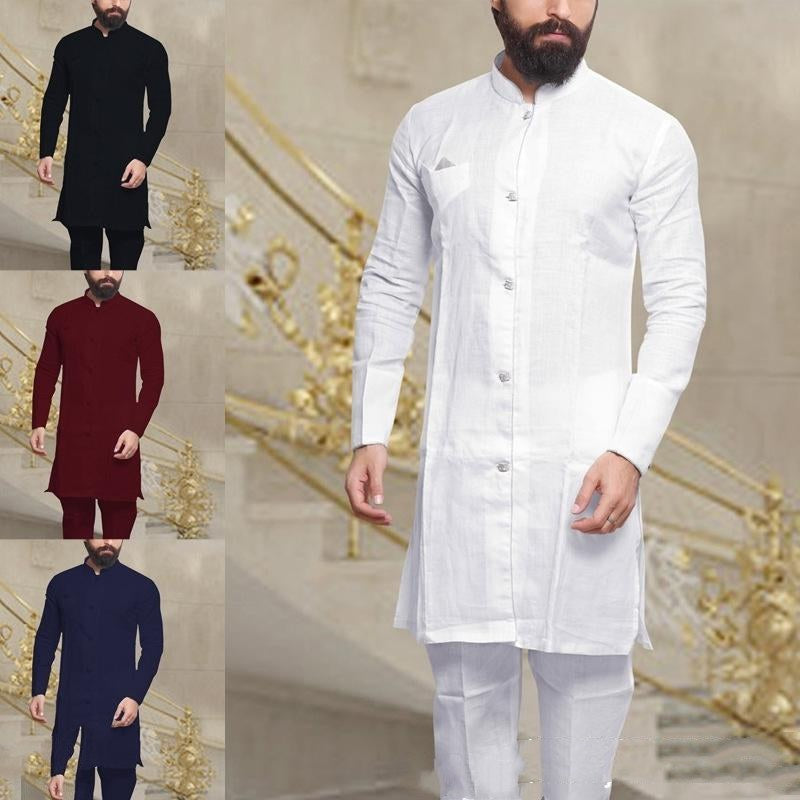 Men Muslim Kurta Pyjama Linen Button