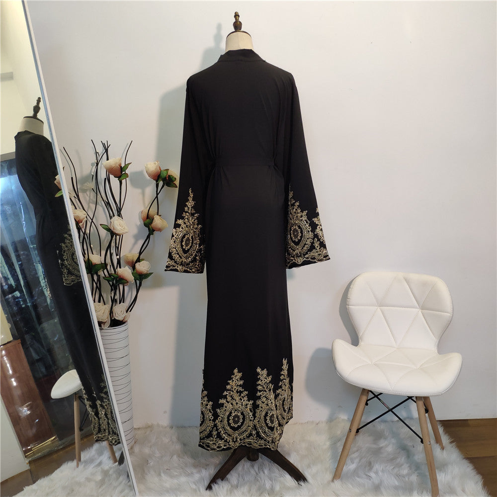 Gold lace stitching fashion Ramadan cardigan