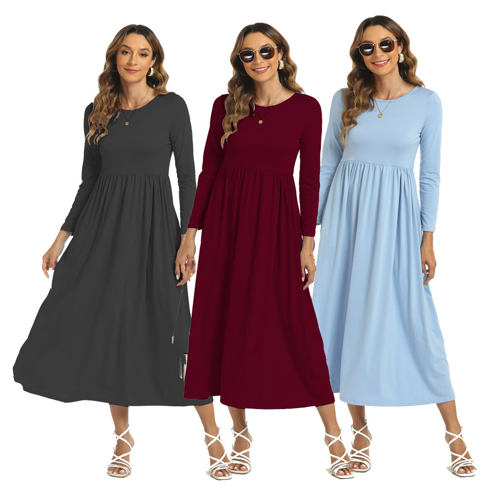 Middle East European And American Arab Muslim Solid Color Dress With Pockets