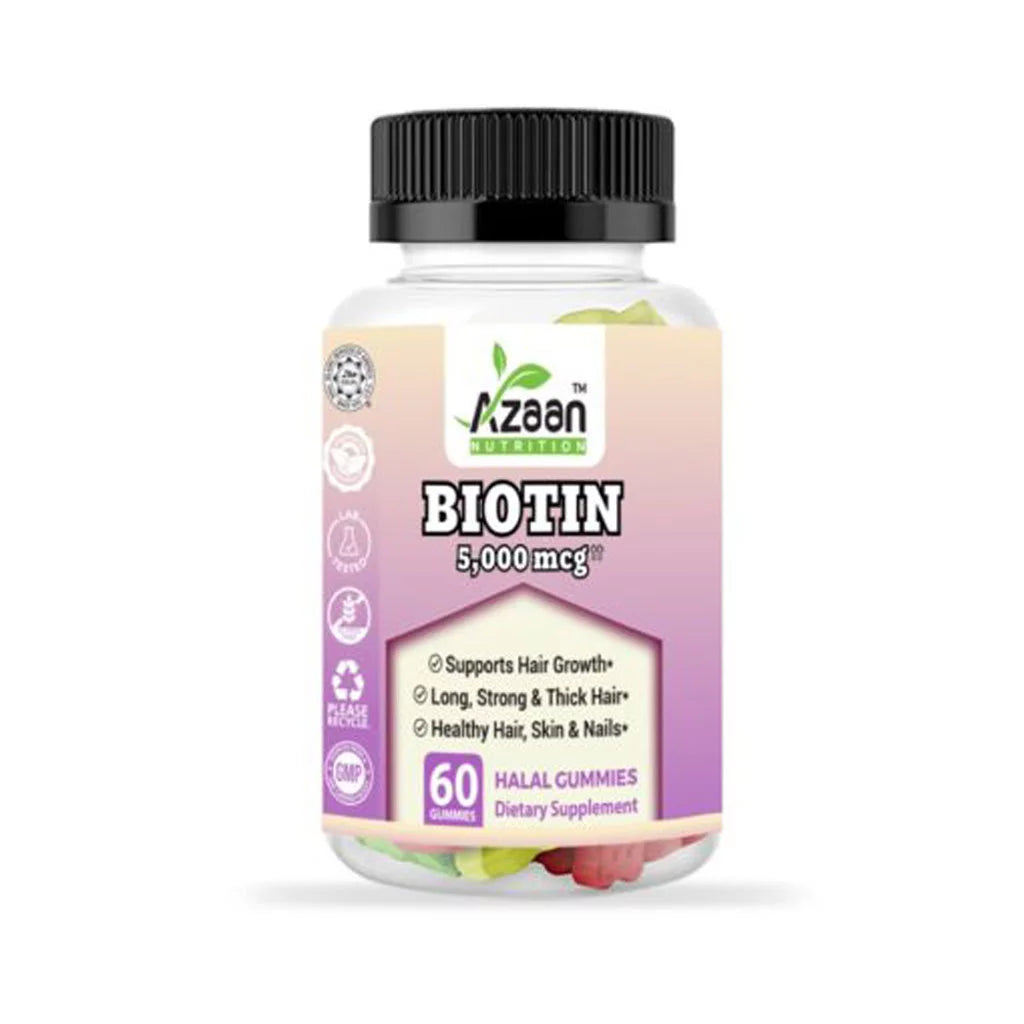 Azaan Biotin Gummies Beauty Solution for Hair, Skin & Nails, Vegan, Non-GMO & Delicious!