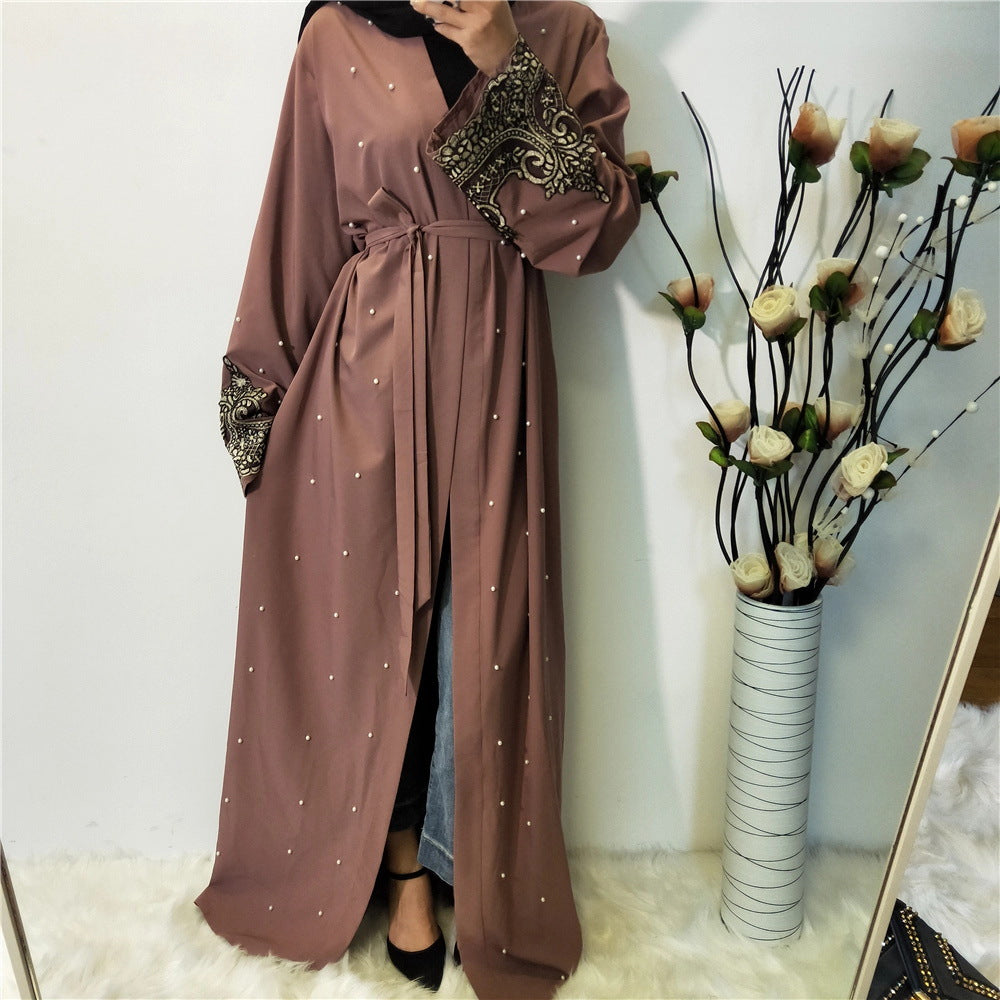 Long Sleeved Embroidered Beaded Robe Arabic Long Cardigan