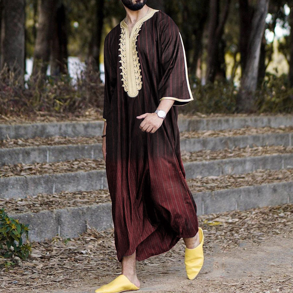 Men's Ethnic Style Loose Casual V-neck Long Sleeve Robe