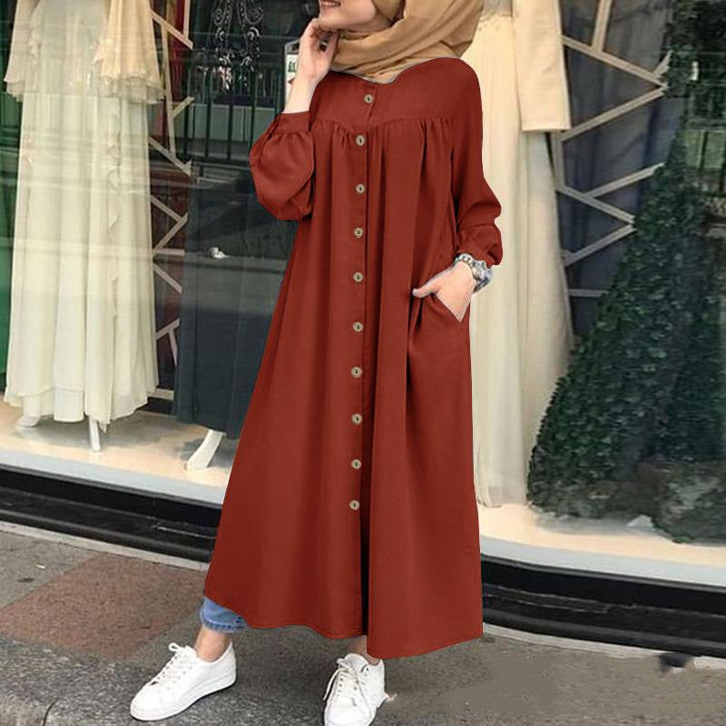 Long sleeve shirt dress casual pocket robe