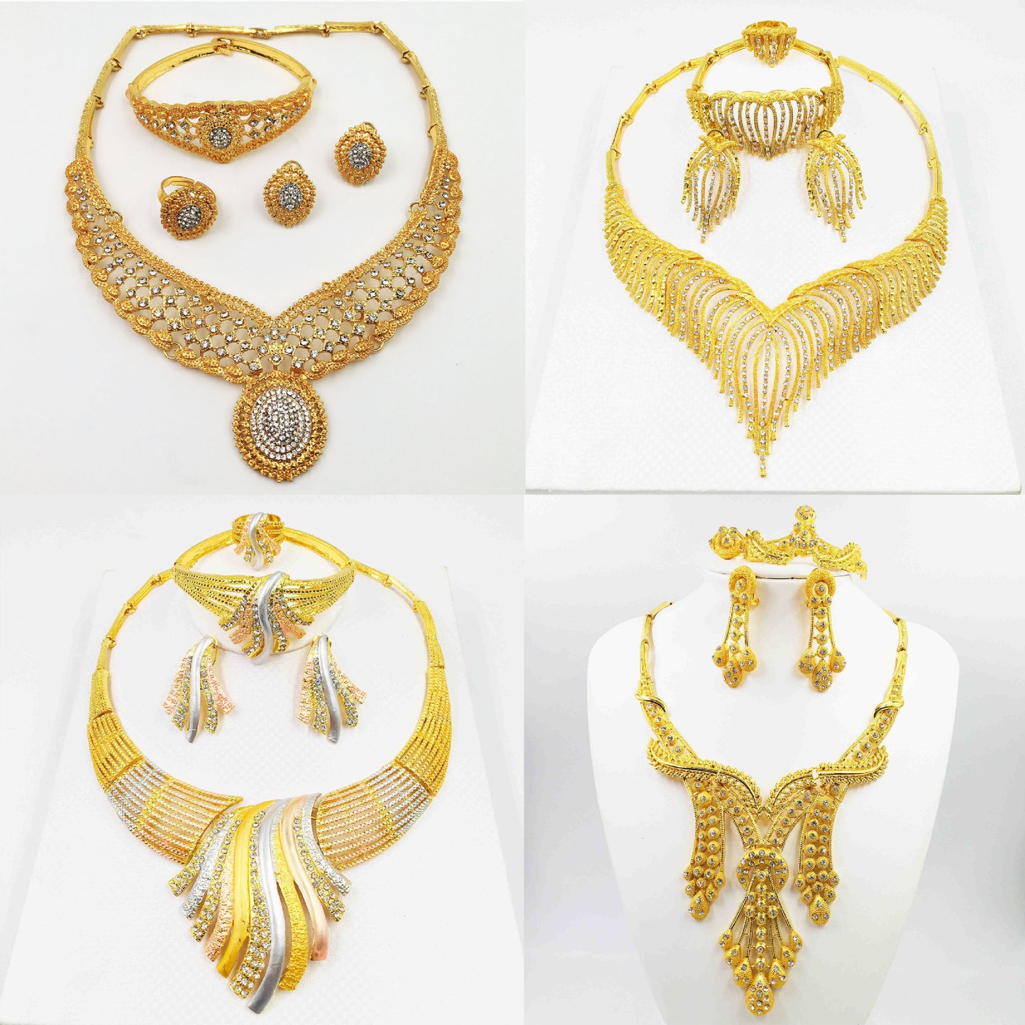 European And American Jewelry Hot-selling 24k Gold Alloy Jewelry Set Necklace Bracelet Ring Earrings Four-piece Set