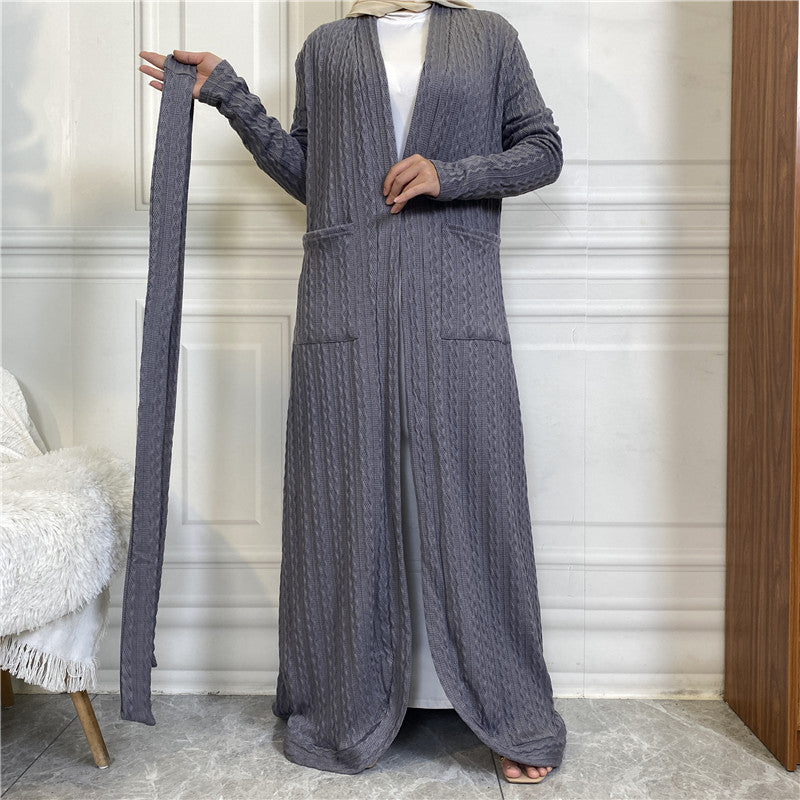 Round Edge Cardigan Sweater Muslim Long Jacket