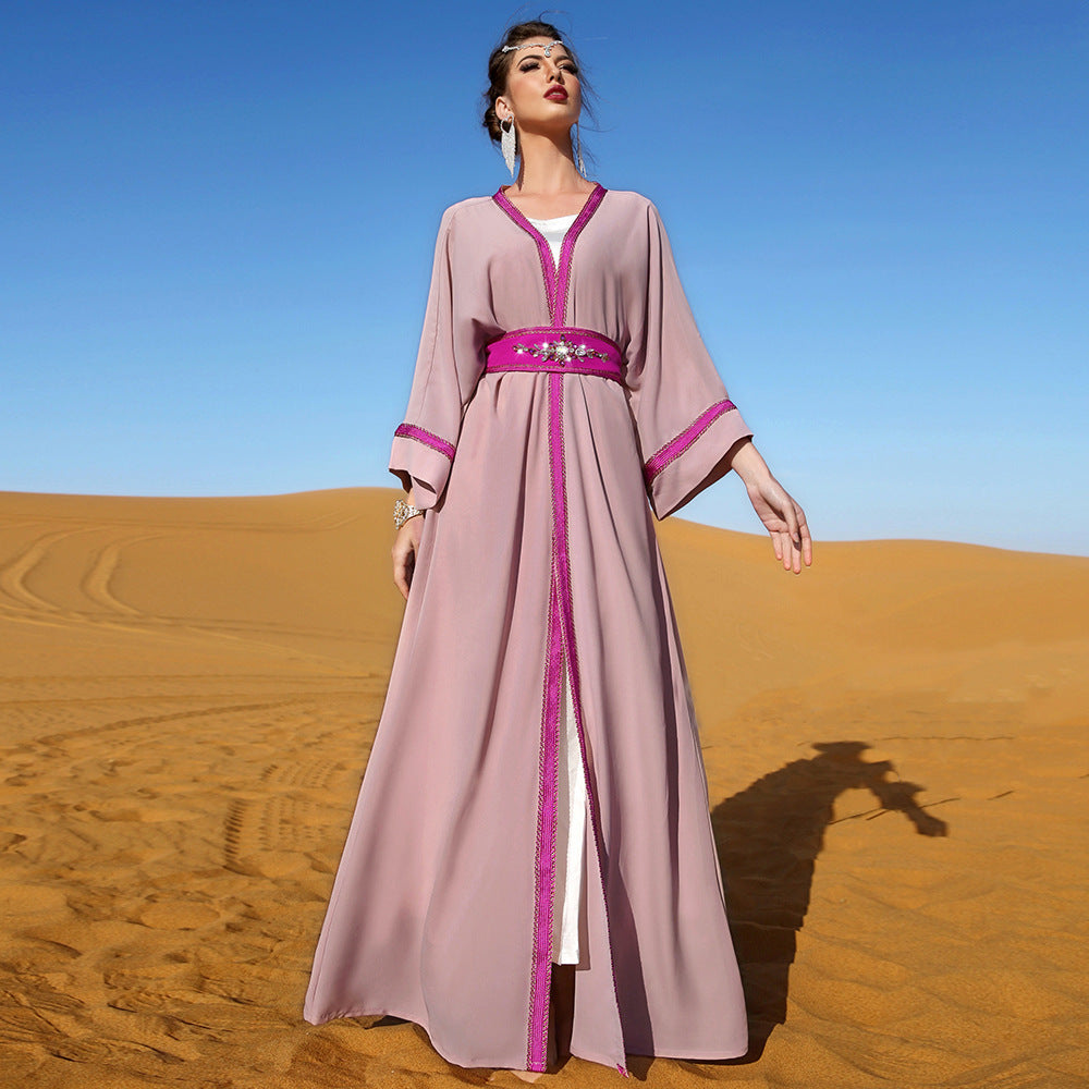 Fashion Hand Sewn Diamond Cardigan With Long Robe And Dress On Top