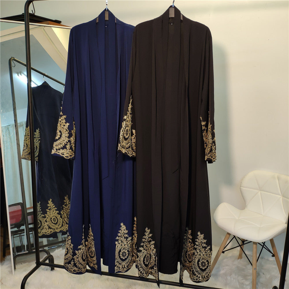 Gold lace stitching fashion Ramadan cardigan