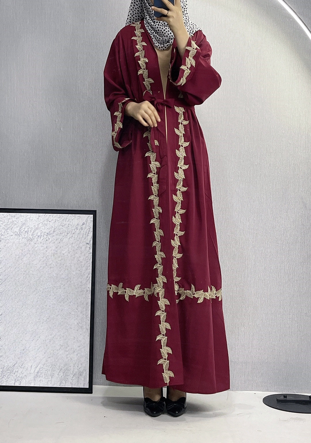 Women's Long Dress Dubai Embroidered Lace Cardigan Robe