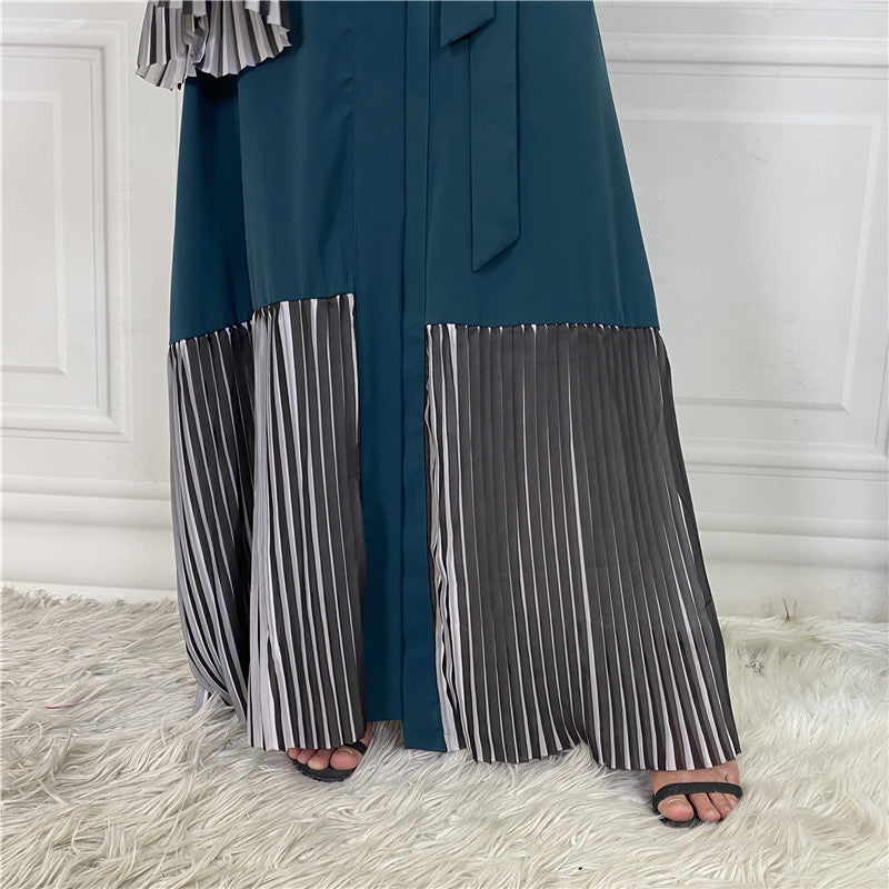 Pleated Hem Robe Women Arabian Long Cardigan