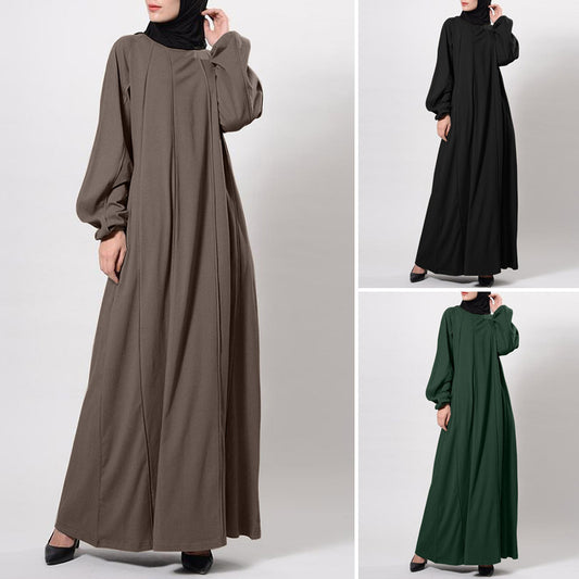 Temperament Commute Solid Color Dress Islamic Muslim Loose Robe