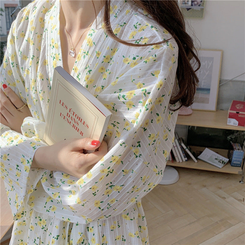 Ladies Cotton Floral Long Sleeve Tie Robe