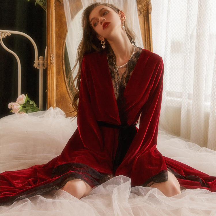 Women's Autumn And Winter Long Homewear Thick Nightdress Long Robe