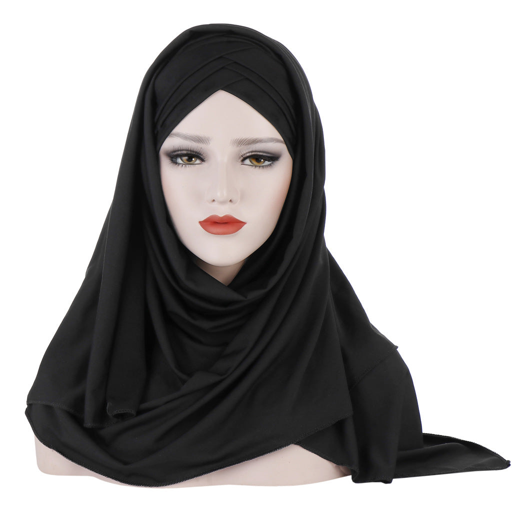 Milk Silk Monochrome Scarf Hat Muslim Ladies Fashion Patch Hijab