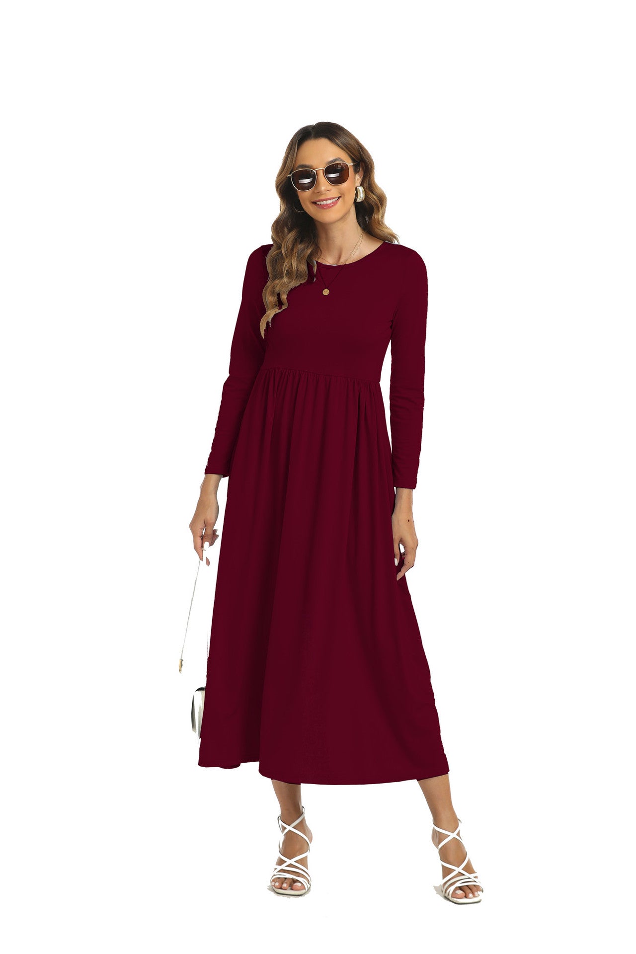 Middle East European And American Arab Muslim Solid Color Dress With Pockets