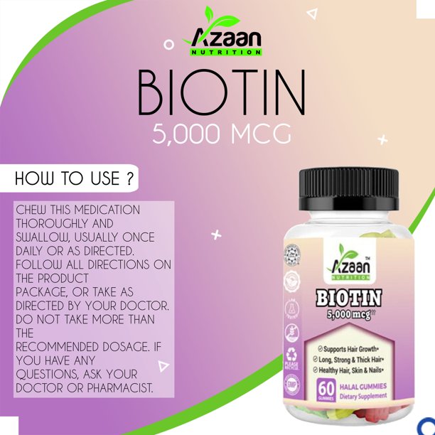 Azaan Biotin Gummies Beauty Solution for Hair, Skin & Nails, Vegan, Non-GMO & Delicious!