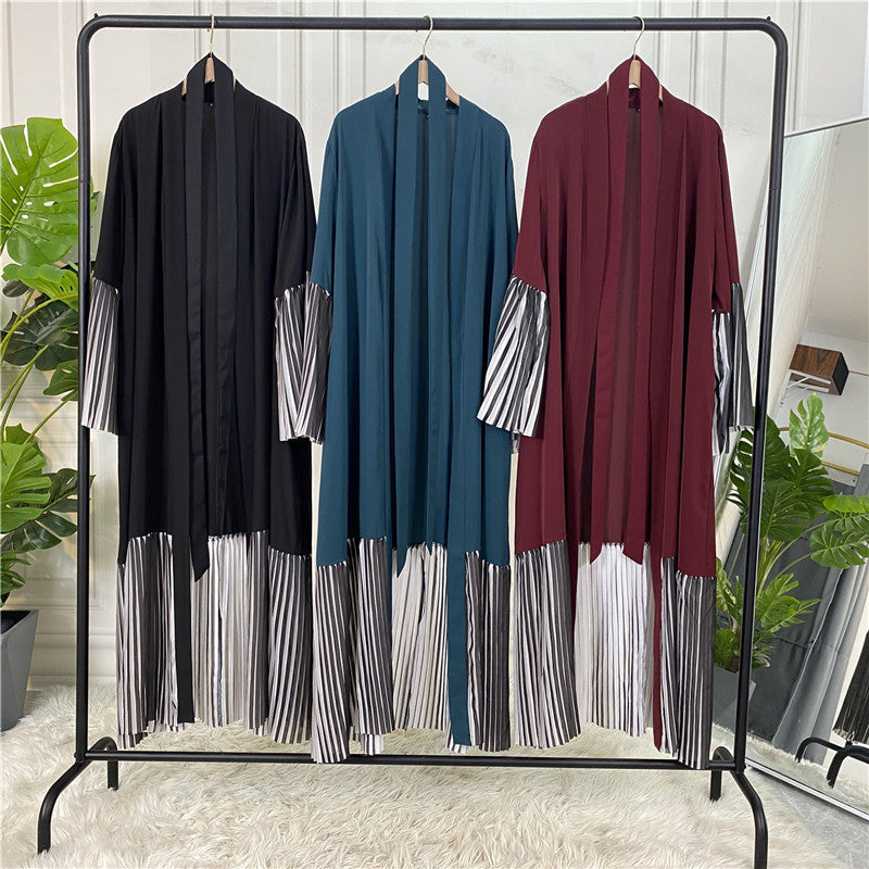 Pleated Hem Robe Women Arabian Long Cardigan